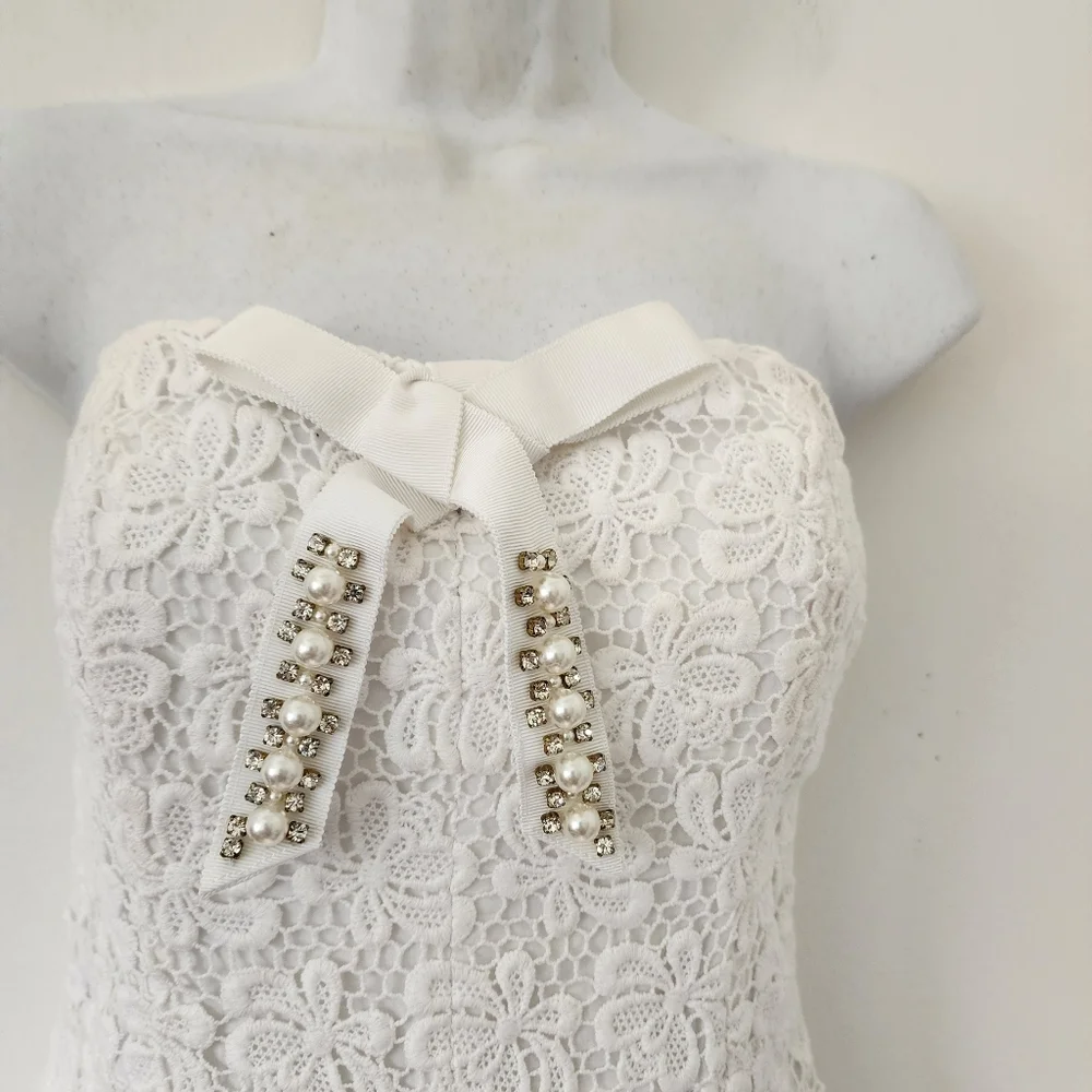 Lilly Pulitzer Larter Dress Lace Strapless Dress Weeding white Size 0 - Picture 8 of 15